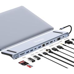 Wowssyo 12-in-1?展? USB C集?器、3?示器用USB C?配器 2 HDMI 4K、VGA、USB 3.0 /2.0、USB C数据端口、SD/TF??器、以太网、PD 100W、3.5mm音? MacBook Pro/Air和Wind 1