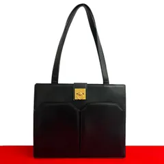 極 美品 CELINE セリーヌ ヴィンテージ ロゴ リング 金具 レザー 本革 トートバッグ ハンドバッグ セミショルダーバッグ ブラック 21183