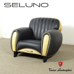 ◾︎SELUNO◾︎ 【展示美品】 Formitalia フォルミタリア  × Tonino Lamborghini トニーノ ランボルギーニ 1人掛けソファ / 黒本革・オーストリッチ 80万 v444