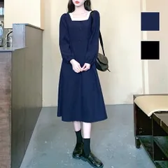 スクエアネックワンピース 春 秋 冬 韓国ファッション 10代 20代 30代 レディース シンプル おしゃれ 可愛い 大人カジュアル レトロ デート