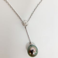【中古】TASAKI 田崎タサキ ブラックパール 約9.5mm ダイヤ ネックレス PT900 PT850 黒蝶真珠