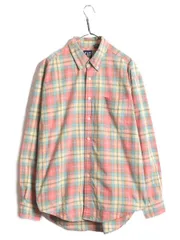 【お得なクーポン配布中!】 90s OLD GAP チェック 長袖 ボタンダウン シャツ メンズ L / 古着 90年代 オールド ギャップ コットン ポケット付き マルチカラー 紺タグ