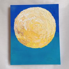 白鳥✴︎絵画 アクリル画 月 空 霧 癒し 風景 綺麗 可愛い ブルー 青