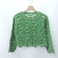 ◇ ⊂ menidiom 穴あきデザイン 長袖 クロップドニットカーディガン サイズ グリーン系 レディース E  【1506130013921】
