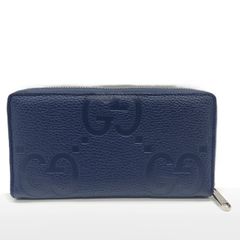 グッチ 長財布 ジャンボGG ラウンドファスナー レザー ネイビー 825958 GUCCI Aランク 中古