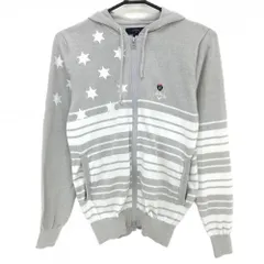 キャロウェイ ニットパーカー ライトグレー×白 一部ボーダー コットン混  レディース L ゴルフウェア Callaway