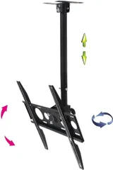 Yubbuio テレビ天吊り金具 テレビ天井吊り金具 26-55インチ 360°回転 左右上下角度調節 ポール最長880mm 上下伸縮可能 耐荷重32KG テレビ 吊り tv吊り下げ金具