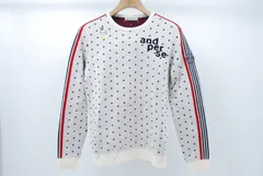 中古 レディース アンパスィ and per se ニット L ホワイト×紺 白×紺  長袖クルーネックセーター 水玉/ドット
