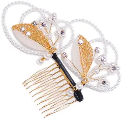 髪飾り コーム かんざし 簪 振袖 成人式 ヘッドドレス キラキラ 揺れる 髪留め パール 金 日本製 ウエディング 着物 和装 洋装 袴 黒留 訪問着 結婚式 パーティ フォーマル 金 14716 t883　Si
