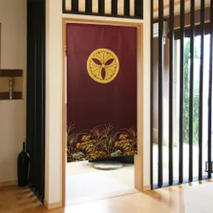 ■SIMON BAKER■のれん「家紋  丸に三ツ銀杏  秋草」85x150cm ×3枚セット【日本製】目隠し  暖簾  家紋  歴史 間仕切り タペストリー【家紋のれん】【匿名配送らくらくメルカリ便 送料無料】