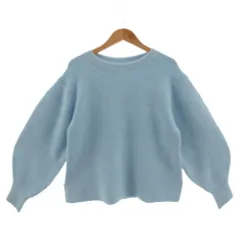 クミキョク 組曲 KUMIKYOKU ニット セーター 丸首 長袖 パフスリーブ ワイドシルエット 厚手 コットン混 ブルー系 水色 F