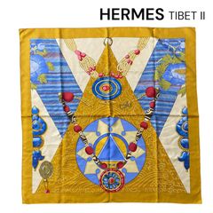 ●美品 エルメス HERMES チベットⅡ カレ90 スカーフ シルク イエロー×マルチカラー レディース 5D825