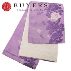 【中古】 半幅帯 ポリエステル パープル系 藤色 アイボリー 小袋帯 薔薇 ラメ 和装 呉服 和服 きもの レディース 女性