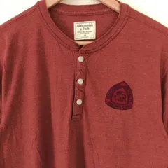 (^w^)b Abercrombie&Fitch アバクロンビー&フィッチ カットソー 長袖 Tシャツ ロンT ロングスリーブ プルオーバー ヘンリーネック ハーフボタン 薄手 アメカジ デイリー 胸元 ロゴ刺繍 シンプル 無地 レッド系 メンズ サイズM