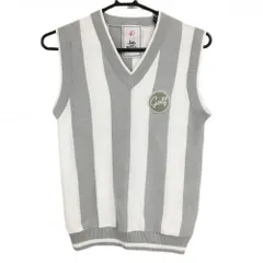 【美品】ジュンアンドロペ ニットベスト 白×グレー ストライプ Vネック レディース M ゴルフウェア JUN＆ROPE