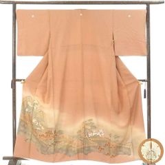 色留袖 身丈162cm 裄69cm 前幅26cm 後幅33cm 袖丈50cm 袖幅34.5cm レディース 袷 花柄 裄長 裄L-LLサイズ 秋冬春用 正絹（シルク）ブラウン 美品 リメイク リユース リサイクル【呉服のきくや】