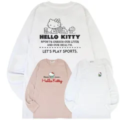 A柄 サンリオ ハローキティ 刺繍 プリント 長袖 Tシャツ 綿100% ロンT カジュアル sanrio hello kitty バックプリント キャラクター 人気 白 大人 S M L LL XL 2L お揃い ペアルック 部屋着 コットン パジャマ