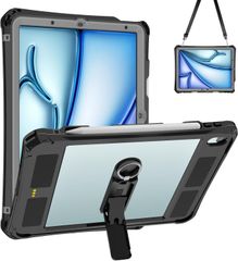 【最短当日発送】iPad Air11インチ防水ケース2024モデル (M2 第6世代) iPad air112024 iPad Air 第6/5/4世代  IP68防水規格 軽量 薄型  全面保護  ショルダーベルト ペン収納付き  (ブラック)