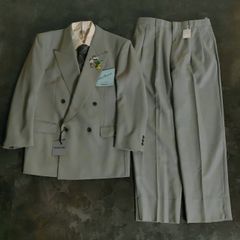 【JAPANESE VINTAGE】5点セット セレモニー ダブルスーツ セットアップ 上下 くすみカラー 日本製 成人式 卒業式 結婚式（ヴィンテージピンズ＆シャツ＆ネクタイ おまけ）No.7