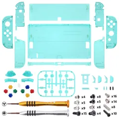 エメラルドグリーン 本体ではない-eXtremeRate Nintendo Switch OLEDコンソールに対応用バックプレート&キックスタンド、有機elに対応用ジョイコンハンドヘルドコントローラーハウジング、フルセットボタンが付き【エメラルドグリーン】