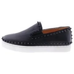 CHRISTIAN LOUBOUTIN (クリスチャンルブタン) PIK BOAT WOMAN FLAT フラット スリッポン レザー スニーカー スタッズ装飾 レディース ブラック 36.5 1140848