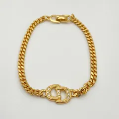 Christian Dior クリスチャンディオール ブレスレット 喜平 ラインストーン CDロゴ ゴールド オールド ビンテージ