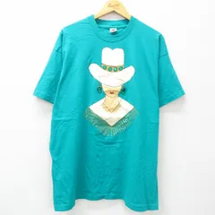 XL/古着 フルーツオブザルーム 半袖 ビンテージ Tシャツ メンズ 90s 女性 ラメ 大きいサイズ コットン クルーネック 青緑 25may24 中古