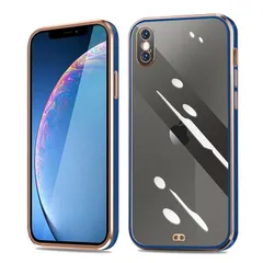 iPhone XS/X ケース クリア アイフォンX/XS カバー 耐衝撃 透明 TPU 落下防止 防塵 薄型 軽量 一体型 人気 変形防止 全面保護カバー シリコン メッキ加工 (ネイビー・ブルー) 1