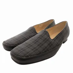 バーバリー ロンドン BURBERRY LONDON スリッポン ローファー チェック レザー 24.5EE 黒 ブラック グレー /FF ■GY01