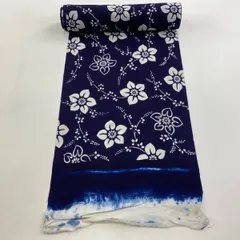 反物 優品 小紋 草花 紺色 綿 【中古】