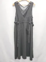 ◇ ⊂ Dignite Collier ディニテコリエ ノースリーブ 膝下丈 メッシュ コンビ ワンピース サイズF ブラック レディース E  【1506110012357】