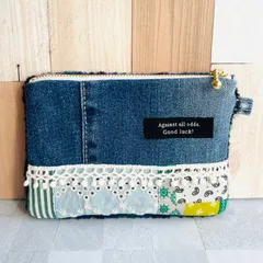 デニムリメイクポーチ〈ボアチェックBL〉