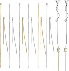 PH PandaHall 24本イヤリング作成用 チェーン 4種 吊り下げ式 ピアスパーツ アクセサリーパーツ 手作り素材 ブレスレットネックレスジュエリー用( シルバー＆ゴールド)