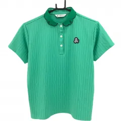 【超美品】アンパスィ 半袖ポロシャツ グリーン ストライプ ロゴ ワッペン レディース L ゴルフウェア and per se
