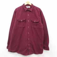 XL/古着 キングサイズ 長袖 ヘビー フランネル シャツ メンズ 大きいサイズ ロング丈 コットン エンジ spe 25mar07 中古 トップス