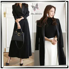 【新品】【纏うだけで、品格が完成✧*｡洗練された優雅さが香る大人のためのワンピースコート｡:°ஐ..♡*】ロングワンピース スーツ ロングジャケット フォーマル 黒ワンピース 長袖 結婚式 体型カバー ゆったり ブラック 黒 長袖 M