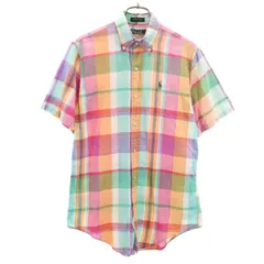 Polo by Ralph Lauren ポロバイラルフローレン 80s USA製 ボーイズ ヴィンテージ 緑タグ マドラスチェック柄 半袖 ボタンダウンシャツ 18 マルチ キッズ 古着