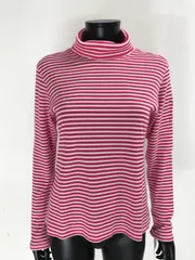 【USED】Callaway キャロウェイ アクリル タートルネック 長袖 ニット セーター ロゴ刺繍 ボーダー ピンク ホワイト 白 レディース L ゴルフウェア