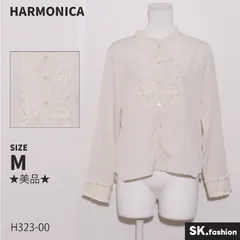 美品/ハーモニカ HARMONICA ブラウス シャツ レース 表記M 9号相当 ライトベージュ レディース 春夏 トップス 半袖 綿100 コットン 前開き DSCF7023a230411.jpg
