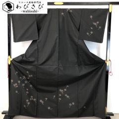 単衣 付下げ 染大島 てんとう虫に綿毛 黒色 トールサイズ K-4682