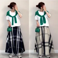 スカート チェック柄 ロング丈 フレア ボリューム ボトムス レディースロングスカート ウエストゴム 美脚 通勤 可愛い お洒落 着痩せ 体型カバー