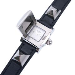 新品同様 エルメス メドール ME2.110 クオーツ 腕時計 SS/レザー シルバー/ブラック 0175【中古】HERMES レディース