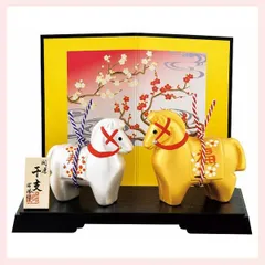 干支置物　開運　金銀紅白梅福午　◎2個目～大幅値引き対象商品　※オブジェ,開運,縁起物,寿,古来,伝統,リーズナブル,レトロモダン,正月,迎春,品数豊富,うま,馬,飾り,専門メーカー,2026年,令和8年,陶器,陶製,可愛い,かわいい,馬,レパートリー