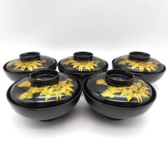 会津塗 天然木加工品 秋草蒔絵 蓋付きお吸物椀揃 5客 】 - メルカリ