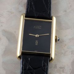 カルティエ マストタンク LM 手巻き ブラック ヴィンテージ アンティーク メンズ腕時計 Cartier Tank 黒文字盤
