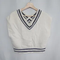 ◇ one after another NICE CLAUP ボーダー柄 - ニットベスト サイズF アイボリー レディース E  【1407180062238】