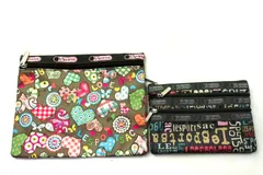 レスポートサック ポーチ 2点セット 3zip ハート柄等 ブランド 小物 まとめて レディース ベージュ/グレー LeSportsac 【中古】