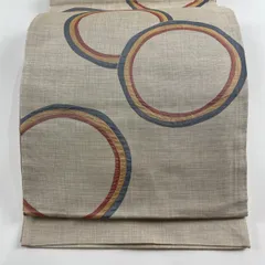 袋帯 美品 名品 木屋太 落款 紬地 三色円文 ベージュ 六通 正絹 【中古】