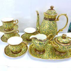 蝶々牡丹七宝焼ミニチュアティー茶器セット&香合小物入れ金属伝統工芸