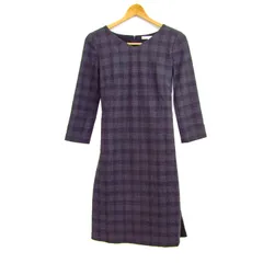 アンタイトル ワンピース 長袖 ウール混 ストレッチ ブランド トップス 日本製 黒 レディース 1サイズ ブラック×水色系 UNTITLED 【中古】